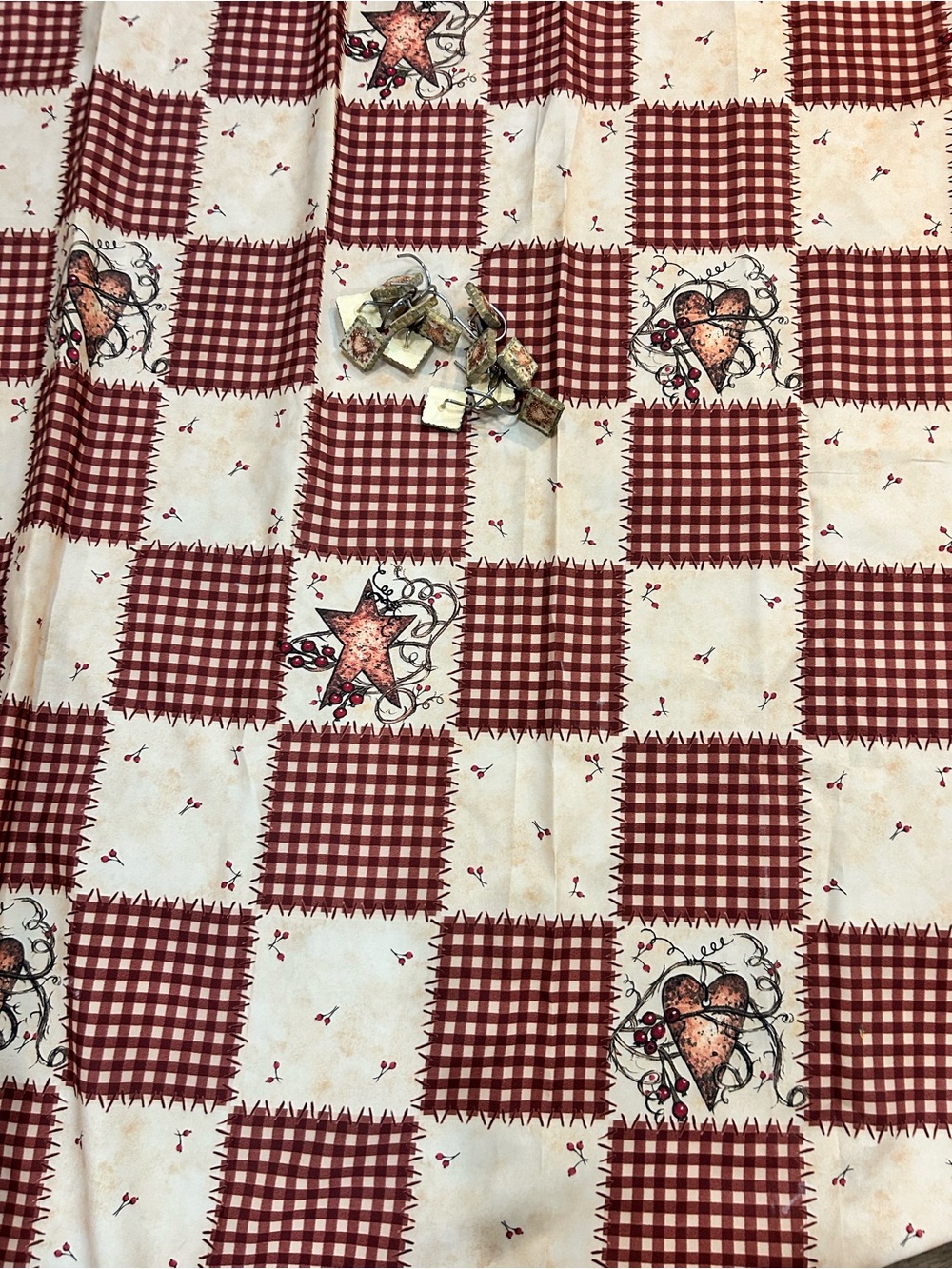 Primitive Country Patchwork Shower Curtain with Matching Hooks Set, Rustic Barn